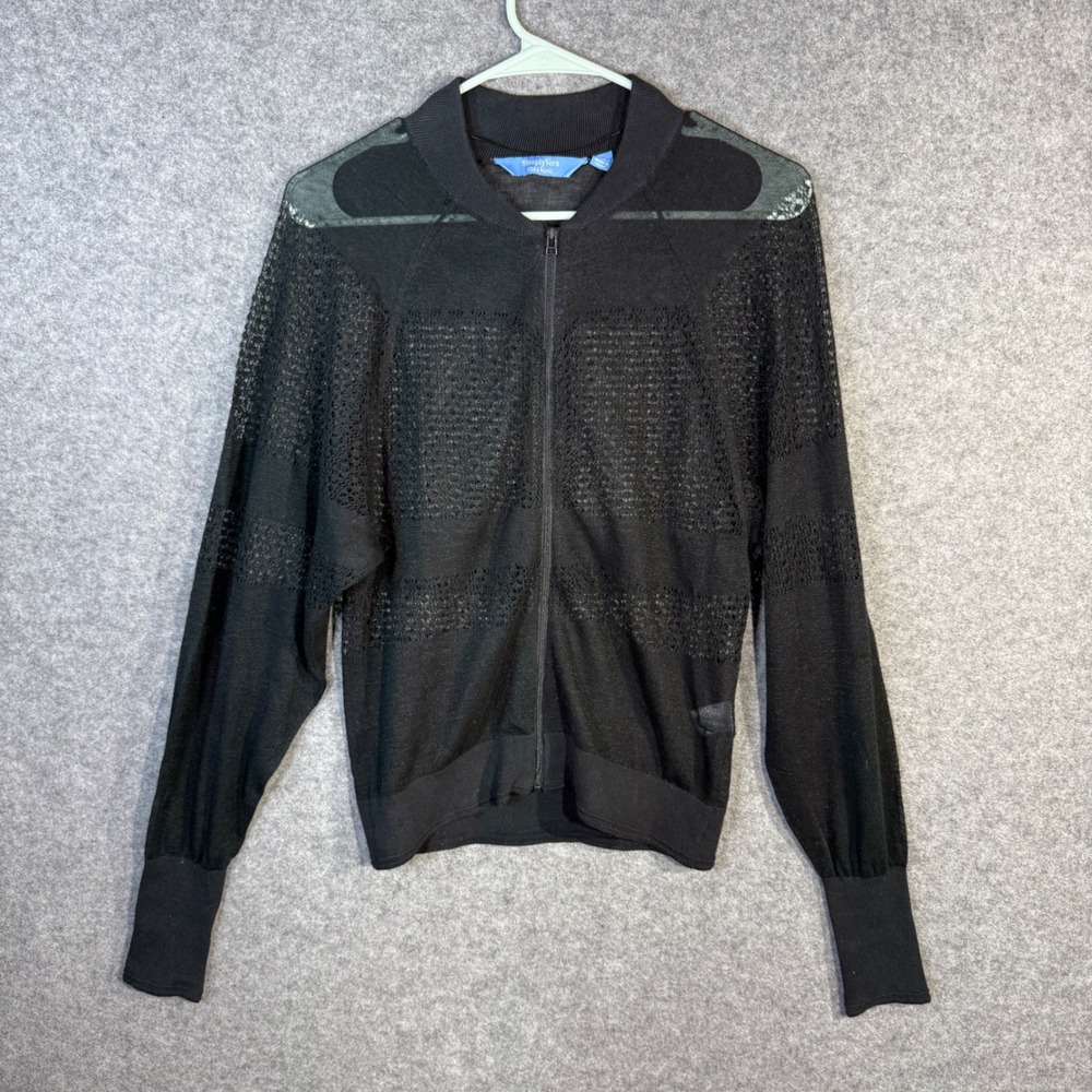 Simply Vera Vera Wang‎ Black Sheer Knit Zip-up Sweater Women's XS